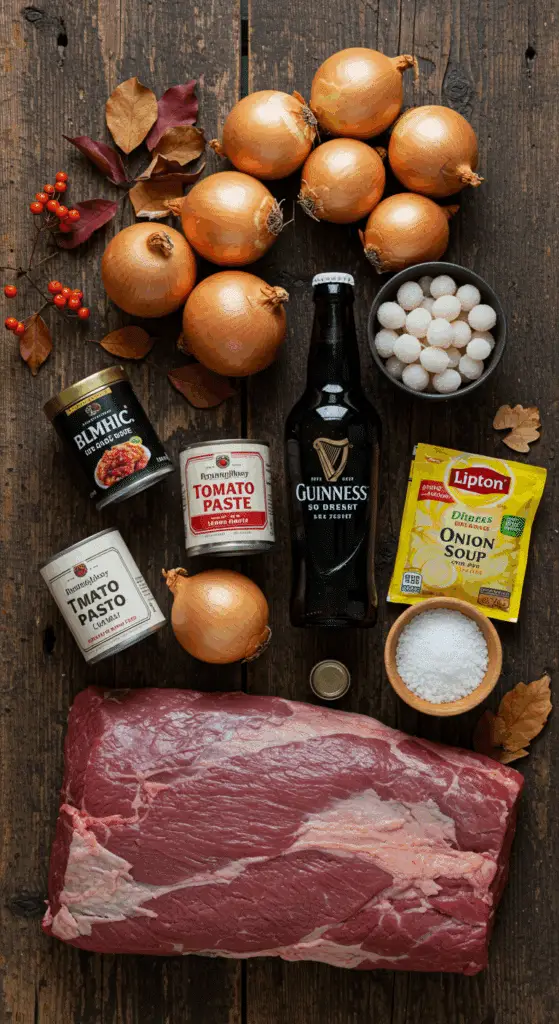 The simple, from-scratch ingredients for the classic and impressive Holiday Onion-Braised Brisket.