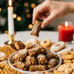 The impressive, homemade platter of beautiful and festive "Grandma's" Pignoli Cookies being served as the centerpiece on a cookie platter at a sophisticated Christmas party.