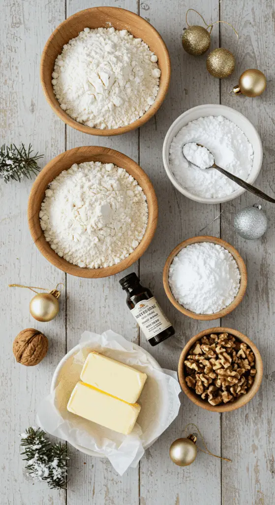 The simple, from-scratch ingredients for the classic and impressive Holiday Russian Tea Cakes.