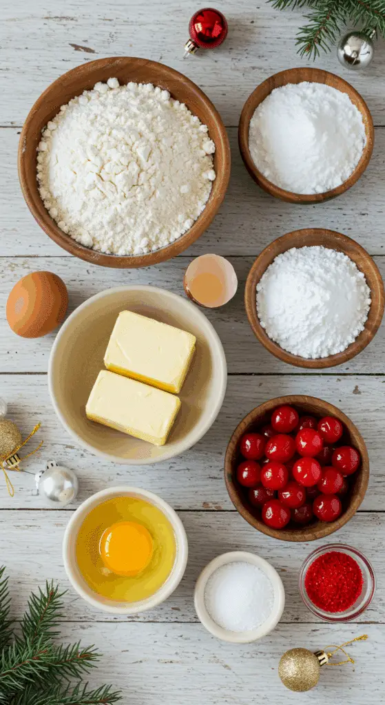 The simple, from-scratch ingredients for the classic and impressive Holiday "Granny's" Shortbread Cookies.
