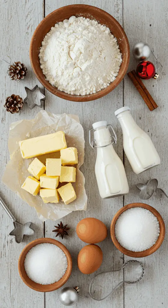 The simple, from-scratch ingredients for the classic and impressive Holiday Old-Fashioned Sugar Cookies.