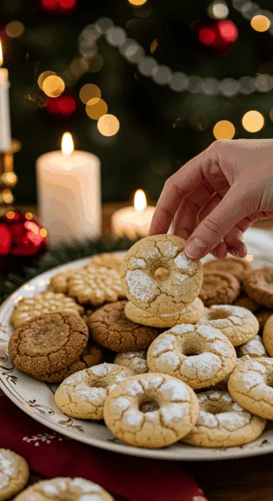 The impressive, homemade platter of beautiful and festive Old-Fashioned Sugar Cookies being served as the centerpiece on a cookie platter at a sophisticated Christmas party.