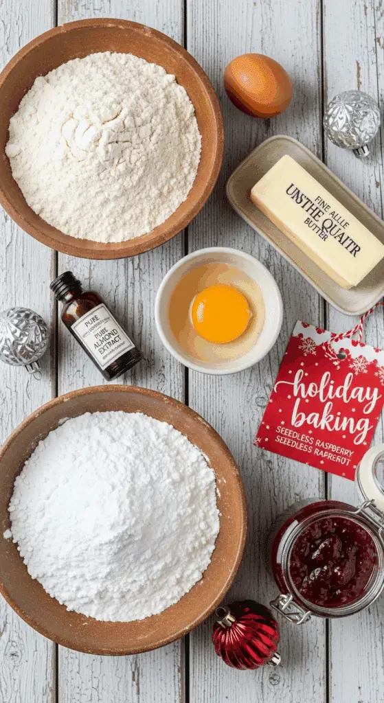 The simple, from-scratch ingredients for the classic and impressive Holiday "Perfect" Thumbprint Cookies.