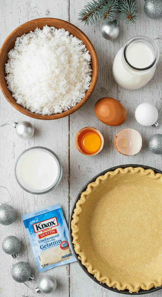 The simple, from-scratch ingredients for the classic and impressive Holiday "White Christmas Pie."